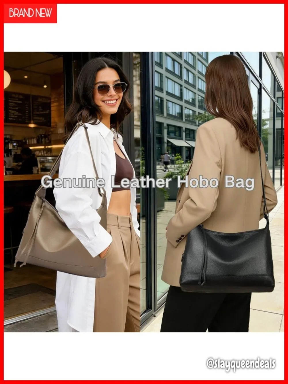 Genuine Leather Hobo Shoulder Bag Work Tote Slouchy